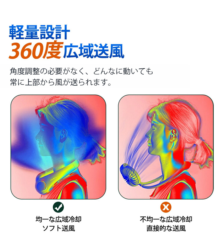 【首掛け扇風機】超軽量設計瞬時清涼!マスク蒸れを解消!3色選べる